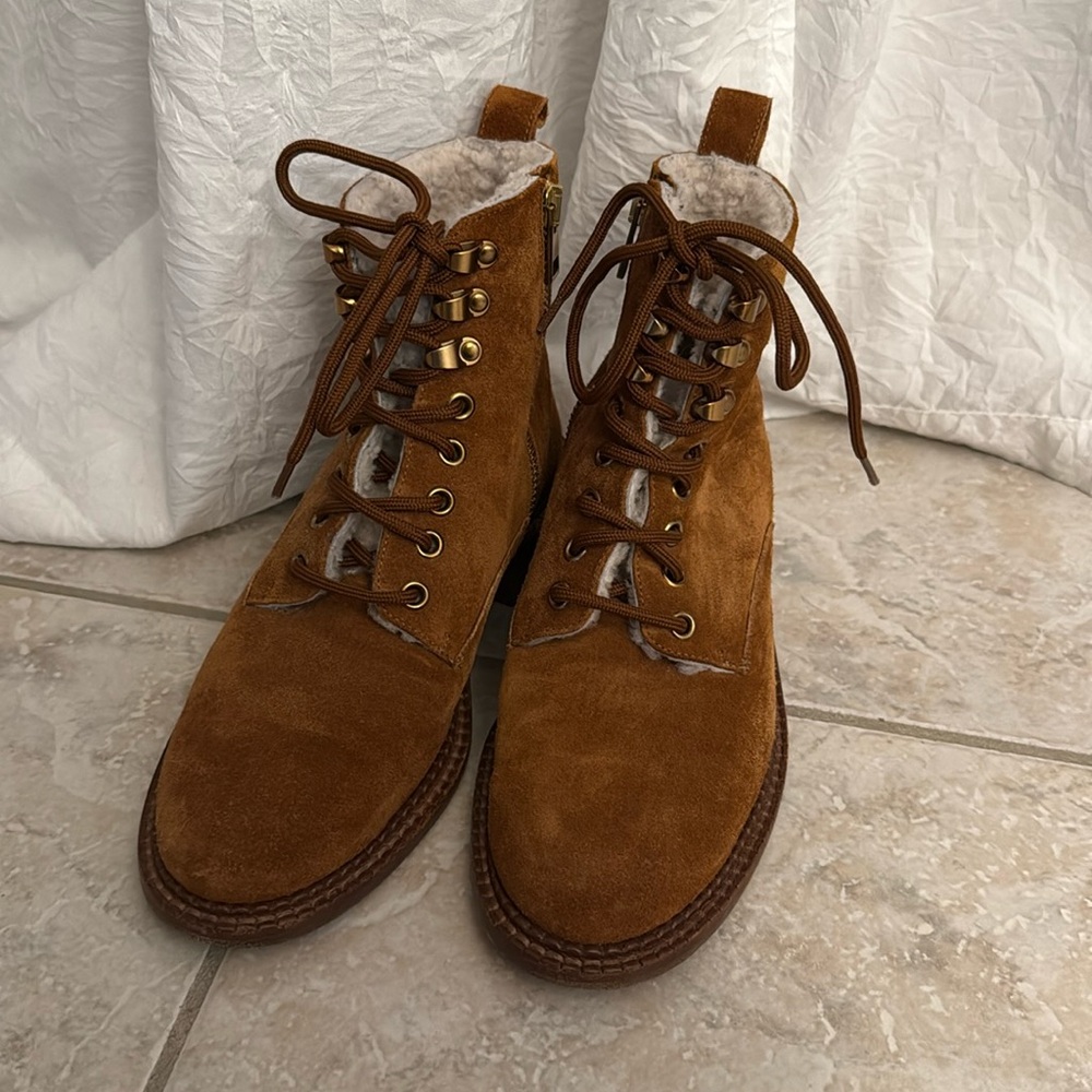 Vince Brown Suede Lace-Up Ankle Booties